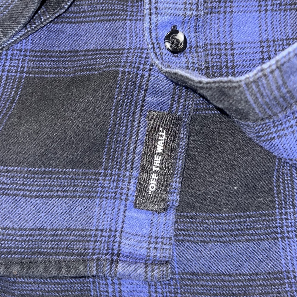 Vans Off The Wall Shirt Mens M Blue Plaid Collard Flannel Button Long Sleeve - Picture 5 of 7